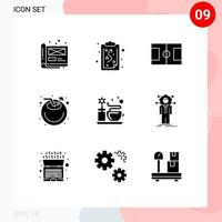 Mobile Interface Solid Glyph Set of 9 Pictograms of coffee juice tactics drink beach Editable Vector Design Elements