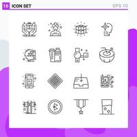 Editable Vector Line Pack of 16 Simple Outlines of human binary puzzle head transform Editable Vector Design Elements