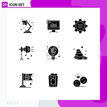 9 Solid Glyph concept for Websites Mobile and Apps light setting diagram options configuration Editable Vector Design Elements