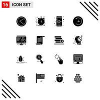 16 User Interface Solid Glyph Pack of modern Signs and Symbols of computer time machine management clock volume Editable Vector Design Elements