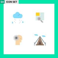 Universal Icon Symbols Group of 4 Modern Flat Icons of cloud brain rain zoom man Editable Vector Design Elements