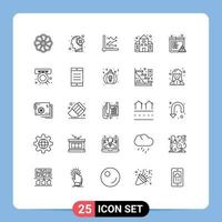 Pack of 25 Modern Lines Signs and Symbols for Web Print Media such as building school mind data analytics Editable Vector Design Elements