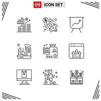 9 Icons Line Style Grid Based Creative Outline Symbols for Website Design Simple Line Icon Signs Isolated on White Background 9 Icon Set vector