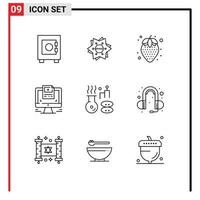 Set of 9 Vector Outlines on Grid for spa beauty diet food website computer Editable Vector Design Elements