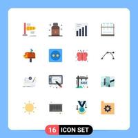 Universal Icon Symbols Group of 16 Modern Flat Colors of mail box mail analytics test tube lab flask Editable Pack of Creative Vector Design Elements