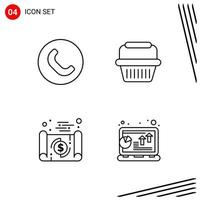 colección de 4 iconos vectoriales en estilo de línea píxel símbolos de contorno perfecto para web y signos de icono de línea móvil sobre fondo blanco 4 iconos vector