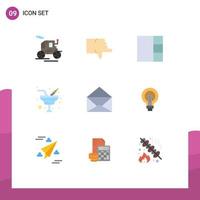 User Interface Pack of 9 Basic Flat Colors of bright open layout mail glass Editable Vector Design Elements