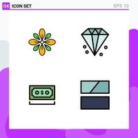 Group of 4 Filledline Flat Colors Signs and Symbols for celebrate jewelry diwali business money Editable Vector Design Elements