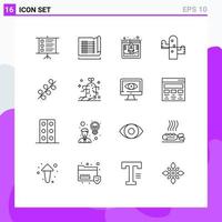 Mobile Interface Outline Set of 16 Pictograms of holiday catkin database plant desert Editable Vector Design Elements