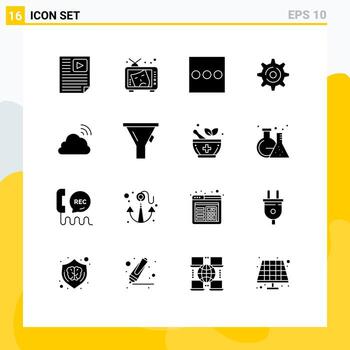 Modern Set of 16 Solid Glyphs and symbols such as sky cloud arts setting internet Editable Vector Design Elements