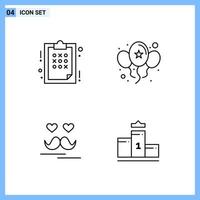 4 Icons Line style Creative Outline Symbols Black Line Icon Sign Isolated on White Background vector