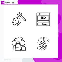 Line Icon set Pack of 4 Outline Icons isolated on White Background for Web Print and Mobile vector