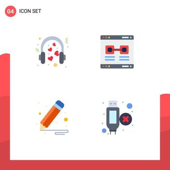 4 Universal Flat Icons Set for Web and Mobile Applications hearts window mic link design Editable Vector Design Elements