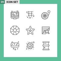 Outline Pack of 9 Universal Symbols of analysis star pump sea present Editable Vector Design Elements