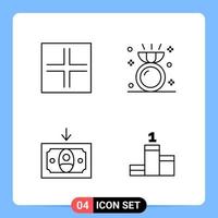 4 Line Black Icon Pack Outline Symbols for Mobile Apps isolated on white background 4 Icons Set vector