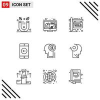 Pixle Perfect Set of 9 Line Icons Outline Icon Set for Webite Designing and Mobile Applications Interface vector