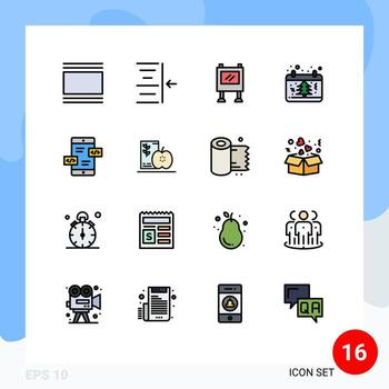 Pack of 16 Modern Flat Color Filled Lines Signs and Symbols for Web Print Media such as app development tree advertisement christmas calendar Editable Creative Vector Design Elements
