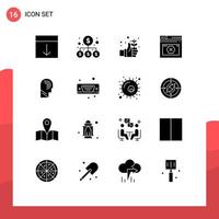 Mobile Interface Solid Glyph Set of 16 Pictograms of error web money page hand Editable Vector Design Elements
