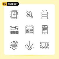 9 Creative Icons for Modern website design and responsive mobile apps 9 Outline Symbols Signs on White Background 9 Icon Pack vector