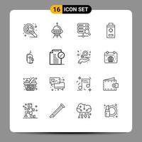 Modern Set of 16 Outlines Pictograph of internet mouse alien plus battery Editable Vector Design Elements