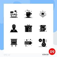 Pictogram Set of 9 Simple Solid Glyphs of surprize gift box light pin location Editable Vector Design Elements