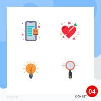 conjunto de 4 iconos de interfaz de usuario modernos símbolos signos para bolsa bombilla tienda en línea corazón eléctrico elementos de diseño vectorial editables vector