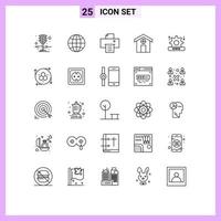 Modern Set of 25 Lines and symbols such as system internet geography house city Editable Vector Design Elements