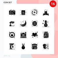 Vector Pack of 16 Icons in Solid Style Creative Glyph Pack isolated on White Background for Web and Mobile