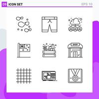 conjunto de 9 iconos en estilo de línea símbolos de contorno creativo para el diseño de sitios web y aplicaciones móviles signo de icono de línea simple aislado en fondo blanco 9 iconos vector