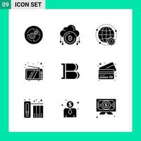 Pack of 9 Solid Style Icon Set Glyph Symbols for print Creative Signs Isolated on White Background 9 Icon Set vector