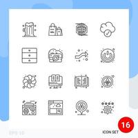 Universal Icon Symbols Group of 16 Modern Outlines of home appliances furniture globe data cloud Editable Vector Design Elements