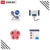 Set of 4 Vector Flat Icons on Grid for call deflection butterfly barcode scan nature Editable Vector Design Elements