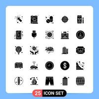 25 Solid Black Icon Pack Glyph Symbols for Mobile Apps isolated on white background 25 Icons Set vector