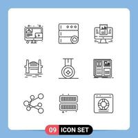 Set of 9 Vector Outlines on Grid for medal harbour presentation citysets australia Editable Vector Design Elements