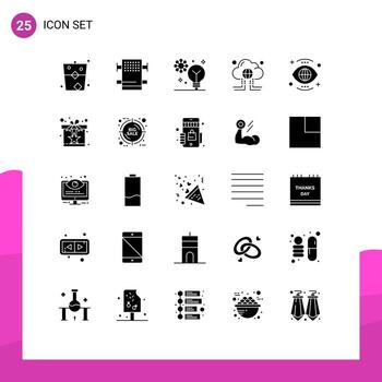 conjunto de 25 glifos sólidos vectoriales en cuadrícula para datos de Internet, inteligencia artificial, computación, aprendizaje automático, elementos de diseño vectorial editables vector