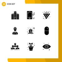 9 concepto de glifo sólido para sitios web móviles y aplicaciones reparación de emergencia construcción de alimentos elementos de diseño vectorial editables vector