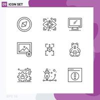 Outline Pack of 9 Universal Symbols of chart grid device prototype image Editable Vector Design Elements