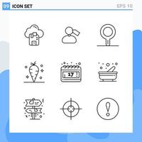 Modern 9 Line style icons Outline Symbols for general use Creative Line Icon Sign Isolated on White Background 9 Icons Pack vector