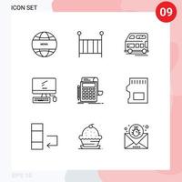 conjunto de 9 iconos de interfaz de usuario modernos signos de símbolos para auditoría pc coach monitor imac elementos de diseño vectorial editables vector