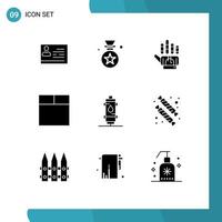 Group of 9 Solid Glyphs Signs and Symbols for heat heater price wireframe technology Editable Vector Design Elements