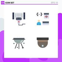 Set of 4 Modern UI Icons Symbols Signs for barcode programmer scan coding bbq Editable Vector Design Elements