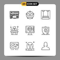 Paquete de 9 iconos negros símbolos de contorno signos para diseños receptivos sobre fondo blanco 9 conjunto de iconos vector