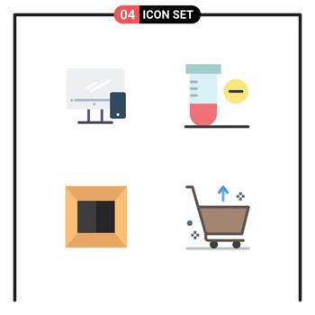 paquete de 4 iconos planos creativos de producción de computadoras imac ciencia carro elementos de diseño vectorial editables vector