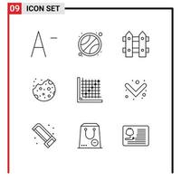 Pack of 9 Modern Outlines Signs and Symbols for Web Print Media such as grid edit nature correction food Editable Vector Design Elements