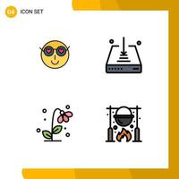 Set of 4 Modern UI Icons Symbols Signs for smiley flora cute down flower Editable Vector Design Elements