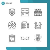 Vector Pack of 9 Outline Symbols Line Style Icon Set on White Background for Web and Mobile