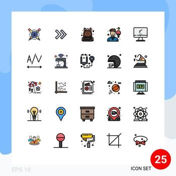 paquete de interfaz de usuario de 25 colores planos básicos de línea llena de elementos de diseño de vector editables de hombre de raqueta de educación informática de dispositivo