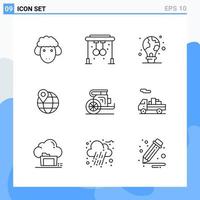 iconos de estilo moderno de 9 líneas delinean símbolos para uso general signo de icono de línea creativa aislado sobre fondo blanco paquete de 9 iconos vector