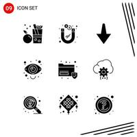 Collection of 9 Vector Icons in solid style Pixle Perfect Glyph Symbols for Web and Mobile Solid Icon Signs on White Background 9 Icons