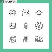 Universal Icon Symbols Group of 9 Modern Outlines of paper blue print routine architecture light Editable Vector Design Elements